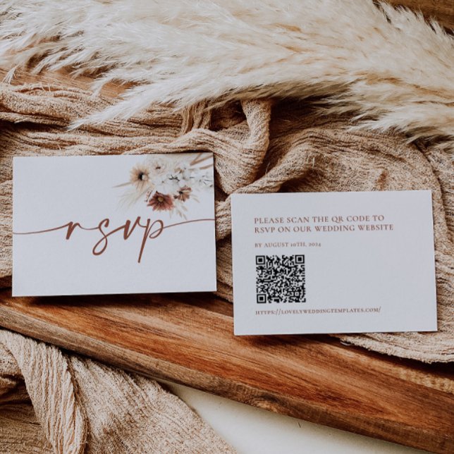 Boho Blommigt Bröllop OSA Card med QR-kod Anteckningskort (Skapare uppladdad)