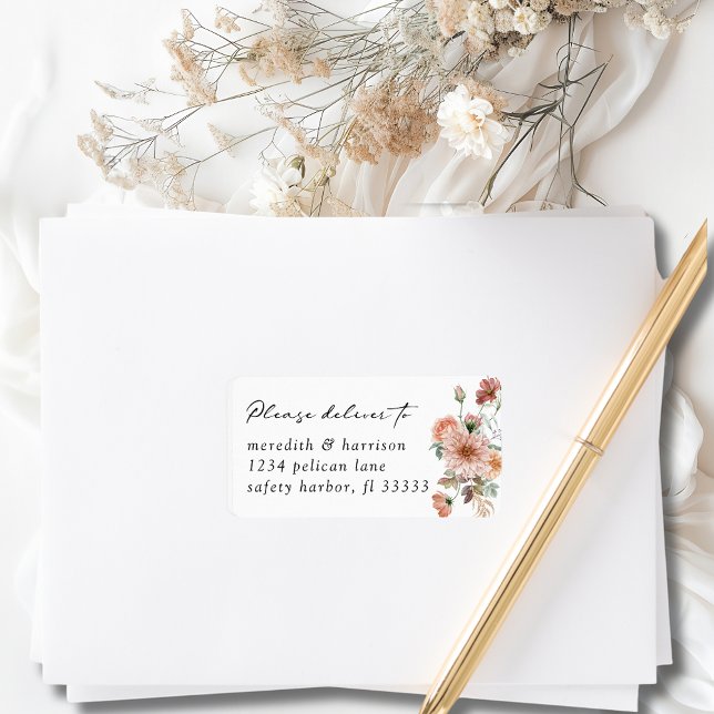 Boho Blommigt Bröllop OSA Kuvert Adressetikett (Boho Terracotta Floral Mailing Label for Wedding RSVP Envelope)