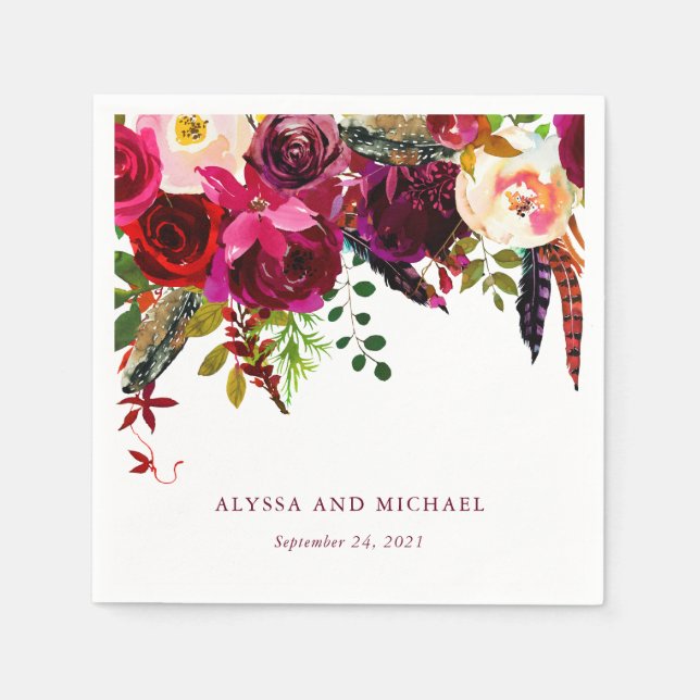 Boho Blommigt | Bröllop Pappersservett (Framsidan)