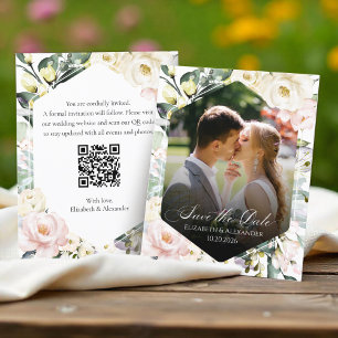 Boho Blommigt Bröllop Photo QR-kod Sparat datumet