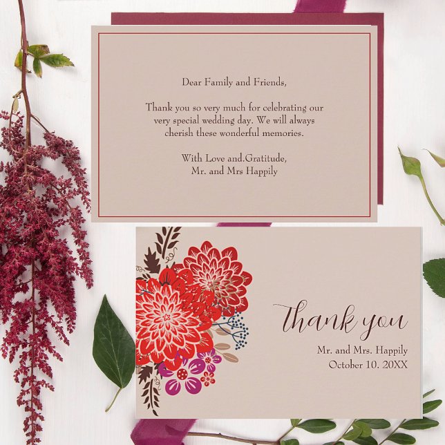 Boho Blommigt Bröllop tackkort Inbjudningar (Boho Floral Wedding Thank Cards, Easy to personalize.)