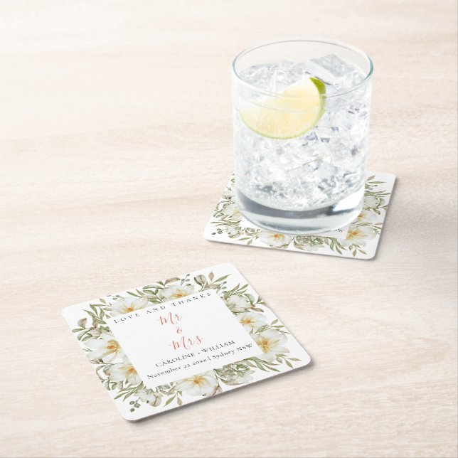 Boho Blommigt Bröllop Underlägg Papper Kvadrat (Insitu)