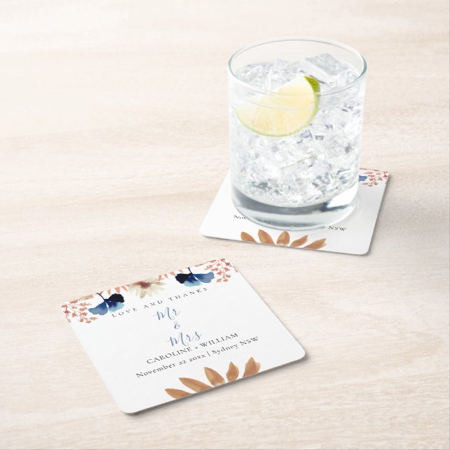 Boho Blommigt Bröllop Underlägg Papper Kvadrat (Insitu)