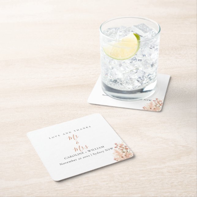 Boho Blommigt Bröllop Underlägg Papper Kvadrat (Insitu)