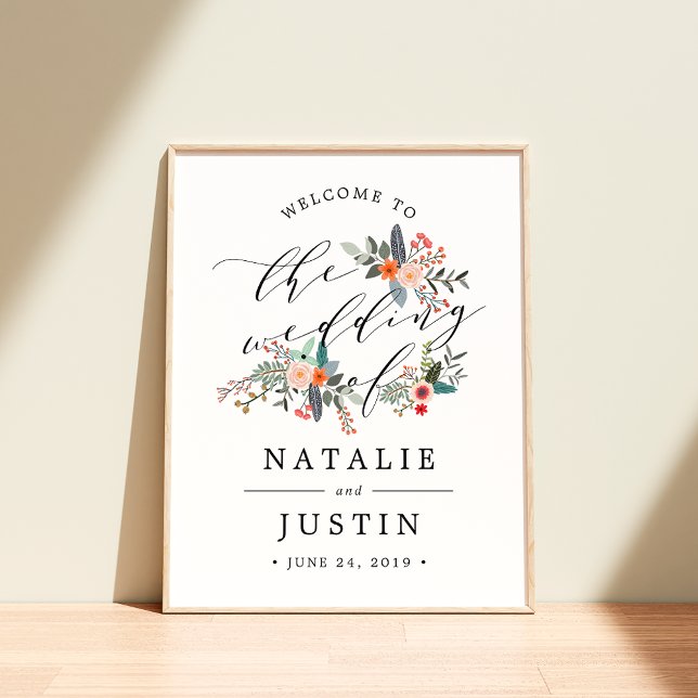 Boho Blommigt Bröllop Välkomstskylt Poster (Skapare uppladdad)