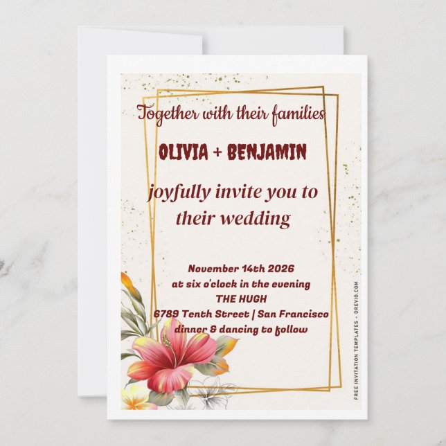 Boho Blommigt bröllopsinbjudan | Modern Rustic Inbjudningar (Framsida)