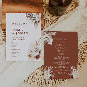 Boho Blommigt Bröllopsprogram Inbjudningar