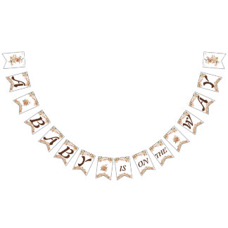 Boho Blommigt Brown Brev på White Baby Shower Vimplar