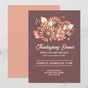 Boho blommigt Brown Thanksgiving Middag Inbjudningar