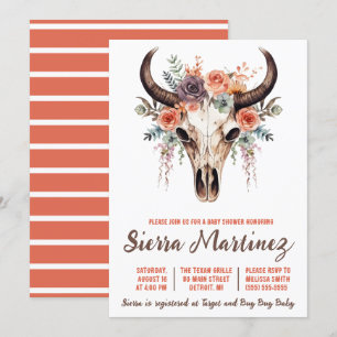 Boho Blommigt Bull Skull Baby Shower Inbjudningar