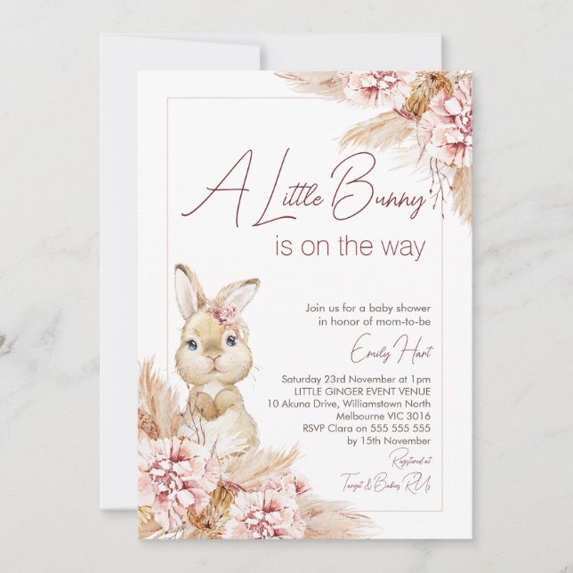  Boho Blommigt Bunny Baby Shower Inbjudningar (Framsida)