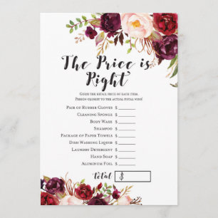 Boho Blommigt Burgundy Möhippa Game 5x7 Inbjudningar
