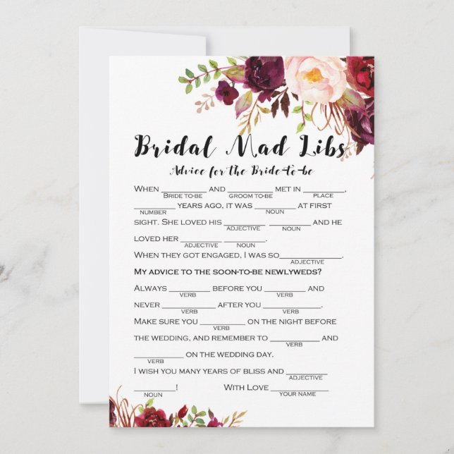 Boho Blommigt Burgundy Möhippa Game 5x7 Inbjudningar (Framsida)