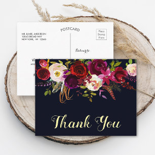 Boho Blommigt Burgundy Navy Fall Wedding Tack Vykort
