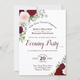 Boho Blommigt Burgundy Red & Rosa Evening Party Inbjudningar