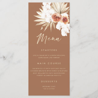 Boho Blommigt Burnt Orange Bröllop Menu Meny