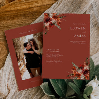 Boho Blommigt Burnt Orange bröllopsinbjudan Inbjudningar