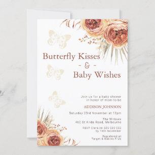 Boho Blommigt Burnt Orange Butterfly Baby Shower Inbjudningar