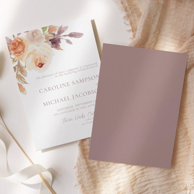 Boho Blommigt Burnt Orange Fall Bröllopsinbjudan Inbjudningar (Skapare uppladdad)