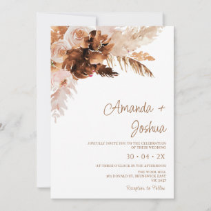 Boho Blommigt Burnt Orange Pampas Grass Bröllop Inbjudningar