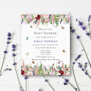 Boho Blommigt & Butterflies Baby Shower-inbjudan