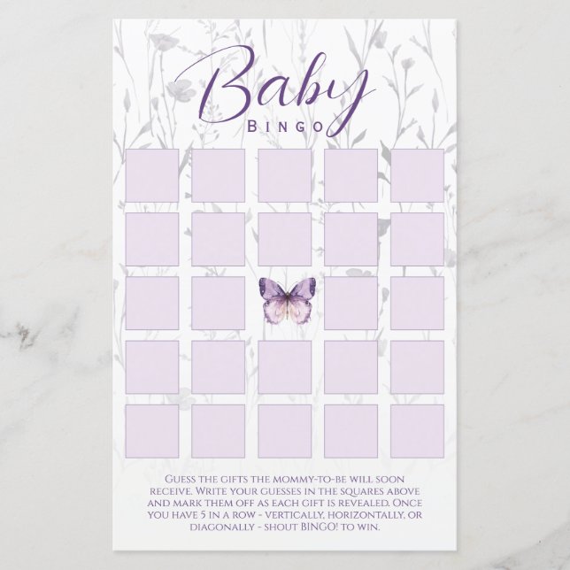 Boho Blommigt Butterfly Baby Shower Bingo Game Car (Framsida)