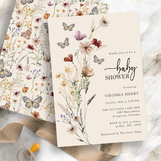 Boho Blommigt Butterfly Baby Shower Inbjudningar (Boho Floral Butterfly Baby Shower Invitation
)