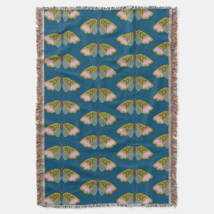 Boho Blommigt Butterfly Illustration Patter Blue Filt