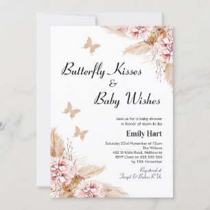Boho Blommigt Butterfly Kisses Baby Shower Inbjudningar