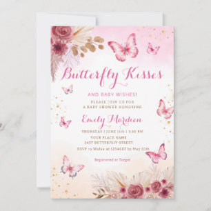 Boho Blommigt Butterfly Kisses Baby Shower Inbjudningar