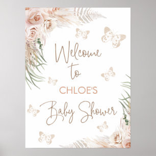 Boho Blommigt Butterfly Kisses Baby Shower Välkomm Poster