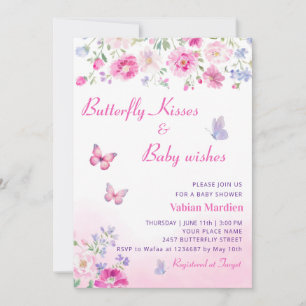 Boho Blommigt Butterfly Kisses Girl Baby Shower Inbjudningar