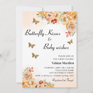Boho Blommigt Butterfly Kisses Girl Baby Shower Inbjudningar