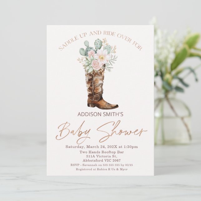 Boho  Blommigt Cacti Boot Baby Shower Inbjudningar (Stående Fram)