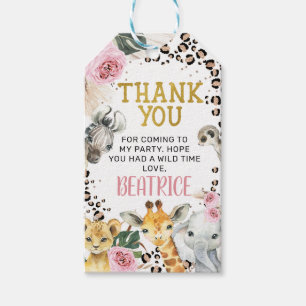 Boho blommigt cheetah safari födelsedagstack märkr presentetikett