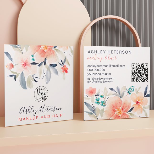 Boho blommigt chic qr logotyp hårmakeup fyrkantigt visitkort (Skapare uppladdad)