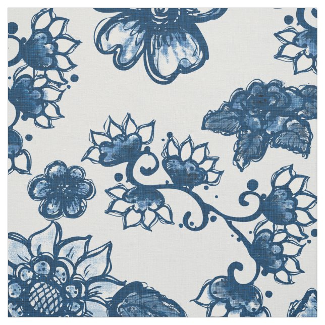Boho Blommigt Classic Blue Tyg (Provkarta)