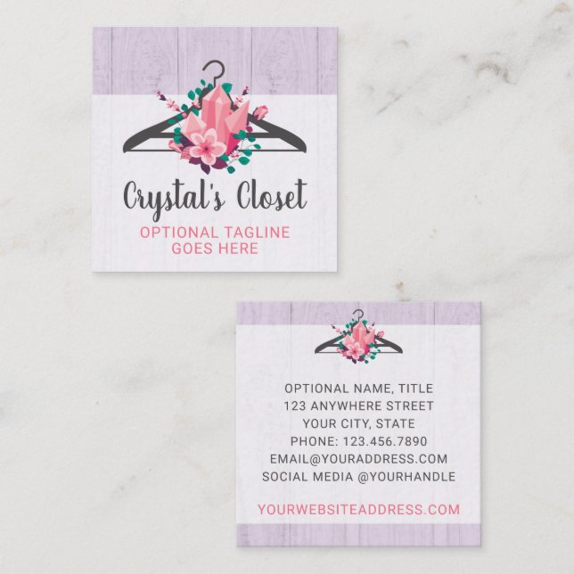 Boho Blommigt Clothes Hanger Closet Mode Boutique Fyrkantigt Visitkort (Fram/baksida)