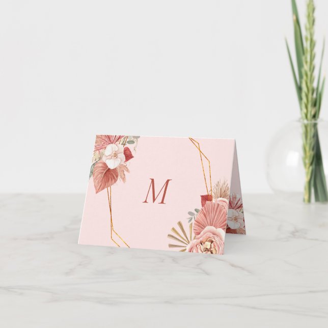Boho Blommigt Collage Ro Monogram Note Card Anteckningskort (Framsida)