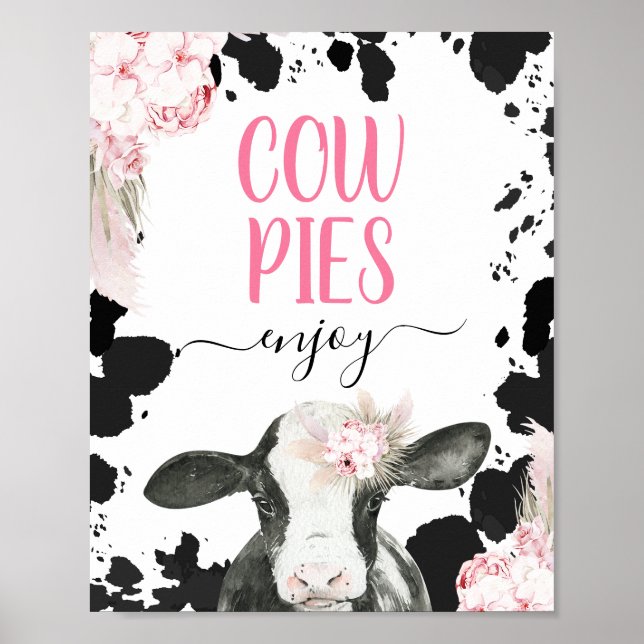 Boho Blommigt Cow Cow Skriv ut födelsedag Poster (Framsidan)