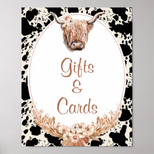 Boho Blommigt Cow Gifts and Cards Baby Shower Sign Poster