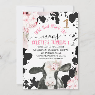 Boho Blommigt Cow har hört Moos-födelsedagen Inbjudningar
