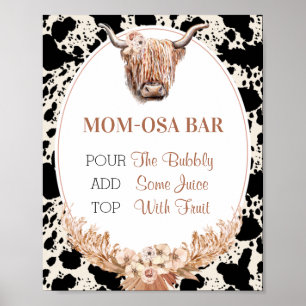 Boho Blommigt Cow Mamma-osa Pub Baby Shower Sign Poster