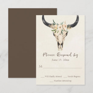 Boho Blommigt Cow Skull Brown och Cream Bröllop OSA Kort