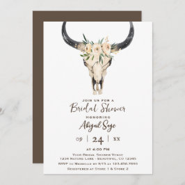 Boho Blommigt Cow Skull Brown White Möhippa Inbjudningar