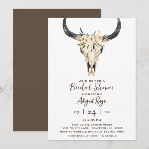 Boho Blommigt Cow Skull Brown White Möhippa Inbjudningar