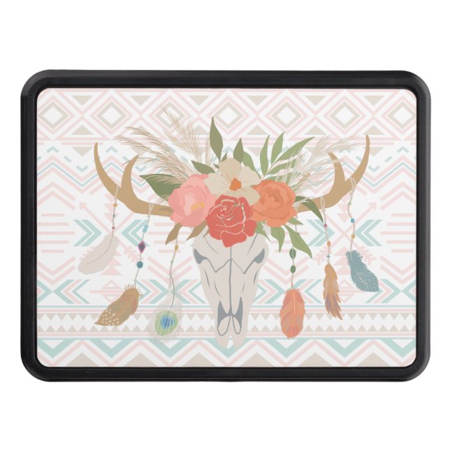 Boho Blommigt Cow Skull Hitch Cover Dragkroksskydd (Framsidan)