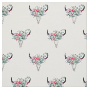 Boho Blommigt Cow Skull Mönster Tyg