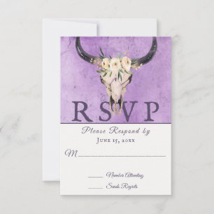 Boho Blommigt Cow Skull på Lila Background Bröllop OSA Kort
