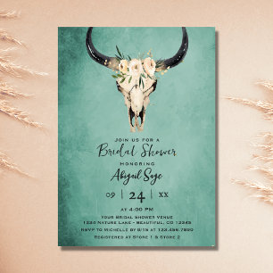 Boho Blommigt Cow Skull på turkos-Möhippa Inbjudningar